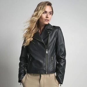 100% Genuine Leather Black Moto Jacket, size L